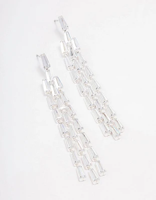 Silver Cubic Zirconia Triangular Baguette Drop Earrings