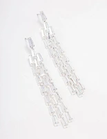 Silver Cubic Zirconia Triangular Baguette Drop Earrings