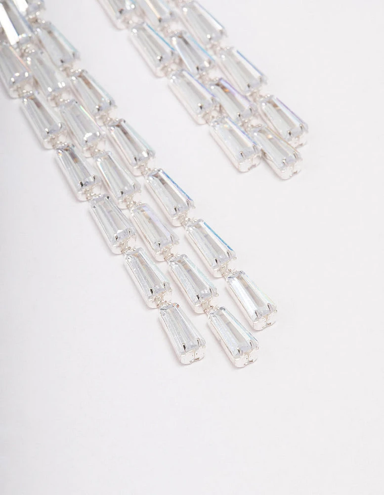 Silver Cubic Zirconia Triangular Baguette Drop Earrings