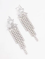 Silver Multi Cubic Zirconia Cup Chain Drop Earrings