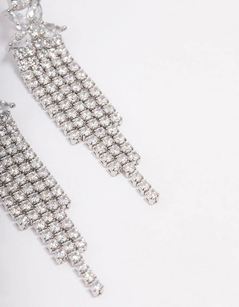 Silver Multi Cubic Zirconia Cup Chain Drop Earrings