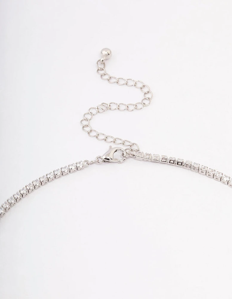 Rhodium Rose Diamante Pendant Necklace