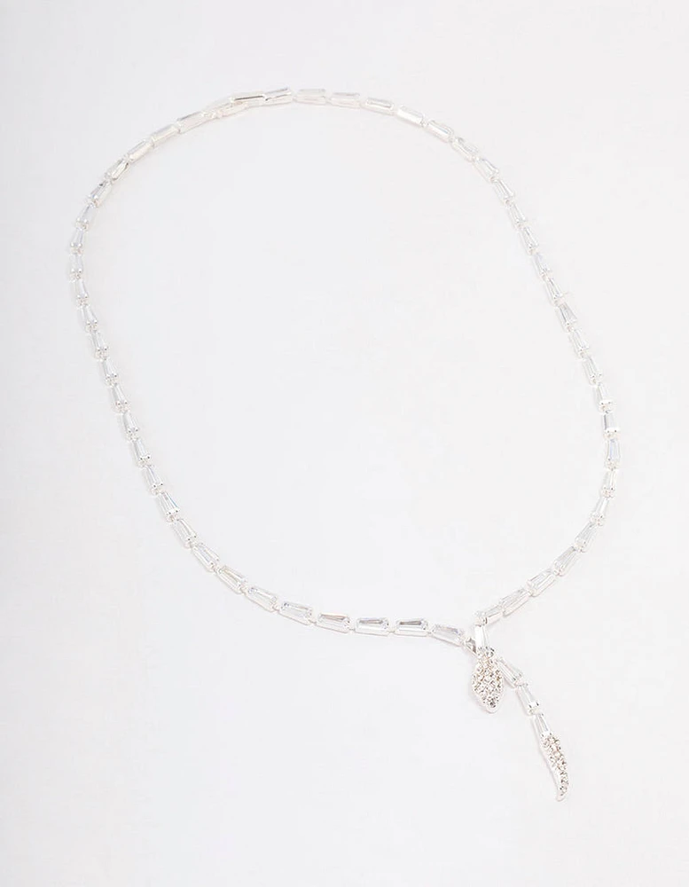 Silver Baguette Snake Y-Shape Necklace