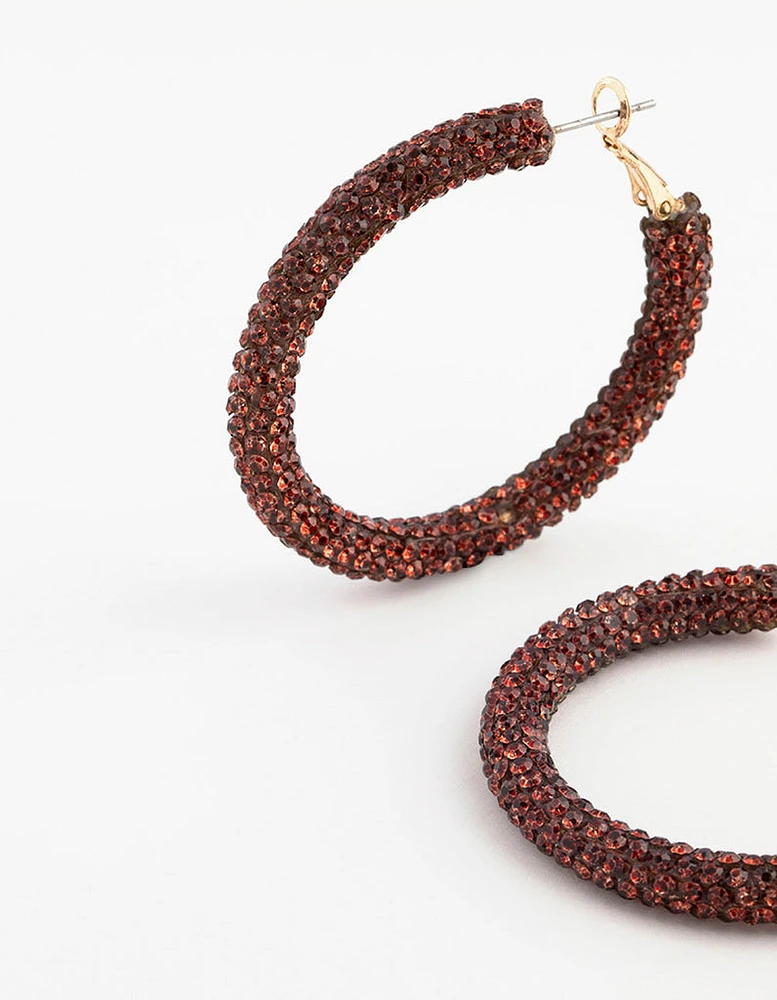 Maroon Crystal Wrapped Hoop Earrings