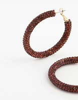 Maroon Crystal Wrapped Hoop Earrings