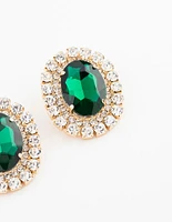 Gold Luxe Oval Emerald Halo Stud Earrings