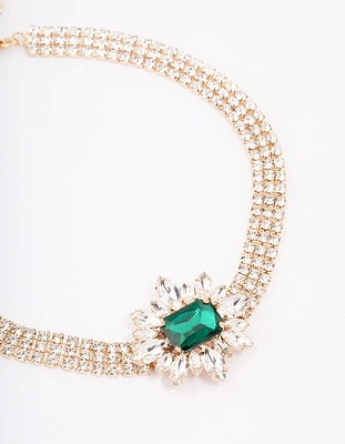 Gold Cup Chain Emerald Choker