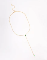 Gold Plated Cubic Zirconia Baguette Emerald Y-Shaped Necklace