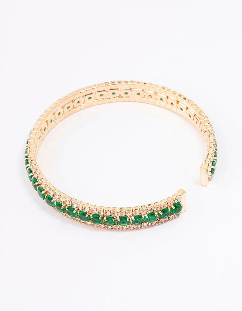 Gold Diamante Emerald Wrist Cuff