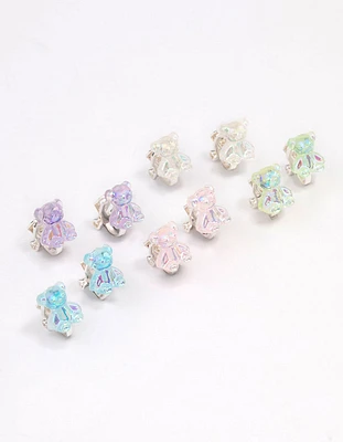 Kids Rainbow Gummy Bear Clip On Earrings 5-Pack