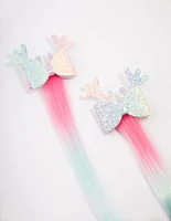 Kids Faux Hair Rainbow Reindeer Hair Clips