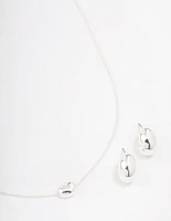 Silver Metal Stone Jewellery Set