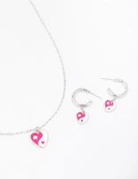 Rhodium Yin & Yang Heart Jewellery Set