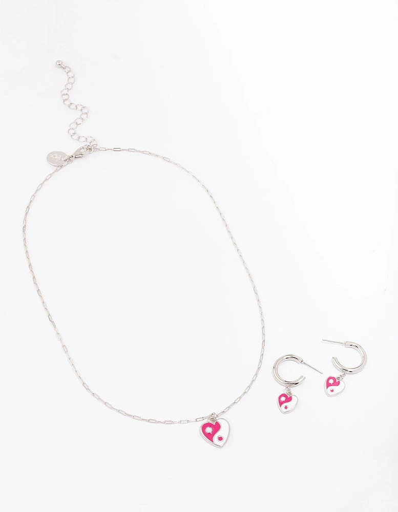 Rhodium Yin & Yang Heart Jewellery Set