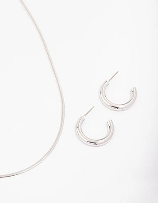 Silver Snake Chain Earrings & Necklace Jewellery Set