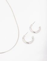 Silver Snake Chain Earrings & Necklace Jewellery Set