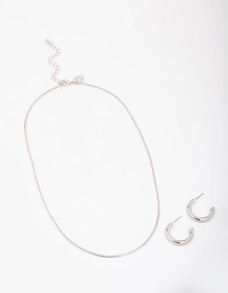 Silver Snake Chain Earrings & Necklace Jewellery Set