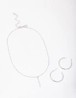 Silver Slim Stick Necklace & Earrings Jewellery Set