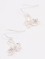 Silver Diamante Cut Butterfly Drop Earrings