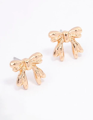 Gold Bow Stud Earrings