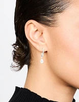 Silver Pearl Drop Huggie Earrings