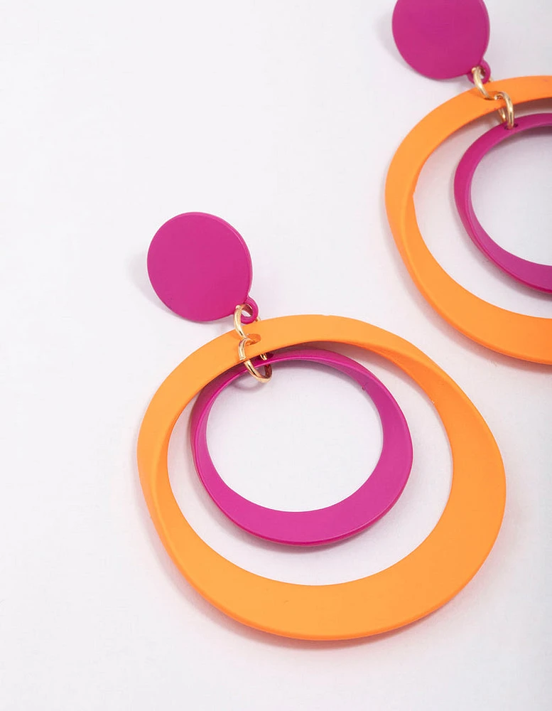 Pink & Orange Double Ring Drop Earrings