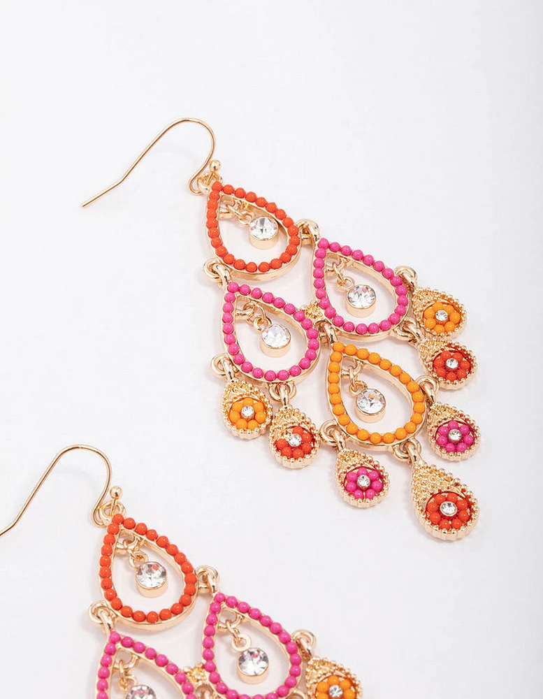 Sunset Gradient Beaded Open Drop Earrings