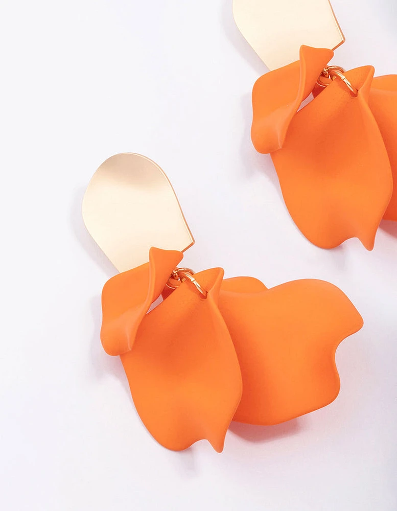 Orange Petal Drop Earrings