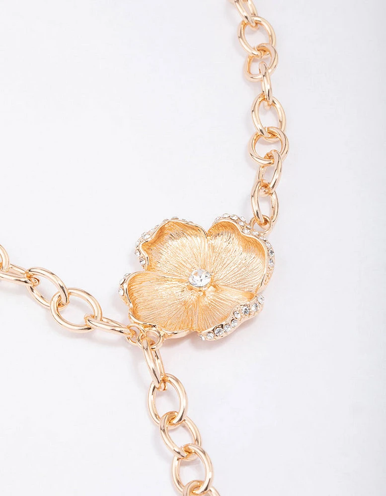 Gold Flower Diamante Cup Chain Necklace