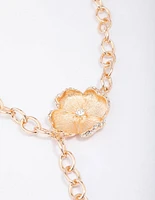 Gold Flower Diamante Cup Chain Necklace