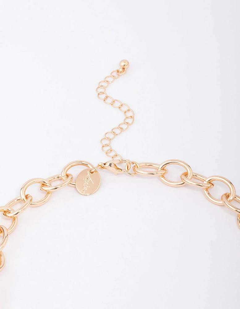 Gold Flower Diamante Cup Chain Necklace