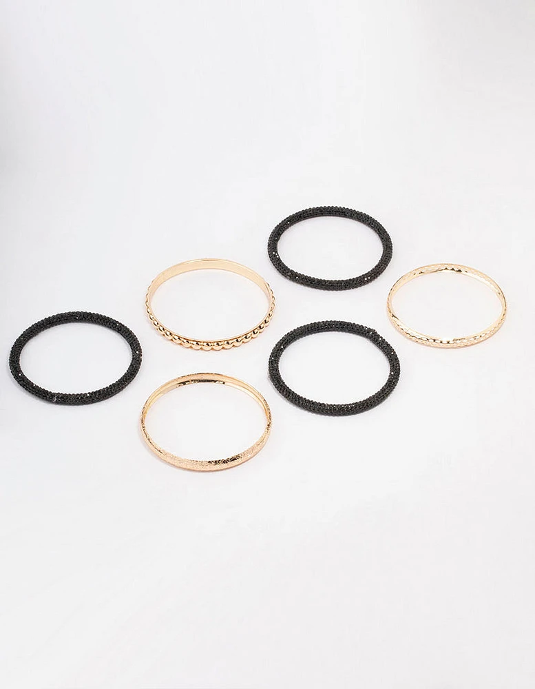 Black Diamante Bangle 5-Pack