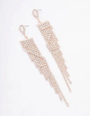 Rose Gold Wrapped Diamante Cup Chain Drop Earrings