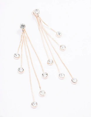 Rose Gold Diamante Drop Thread Through Earrings