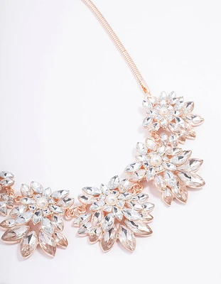 Rose Gold Marquise & Pearl Flower Statement Necklace