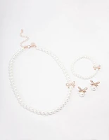 Rose Gold Pearl & Bow Jewellery Set