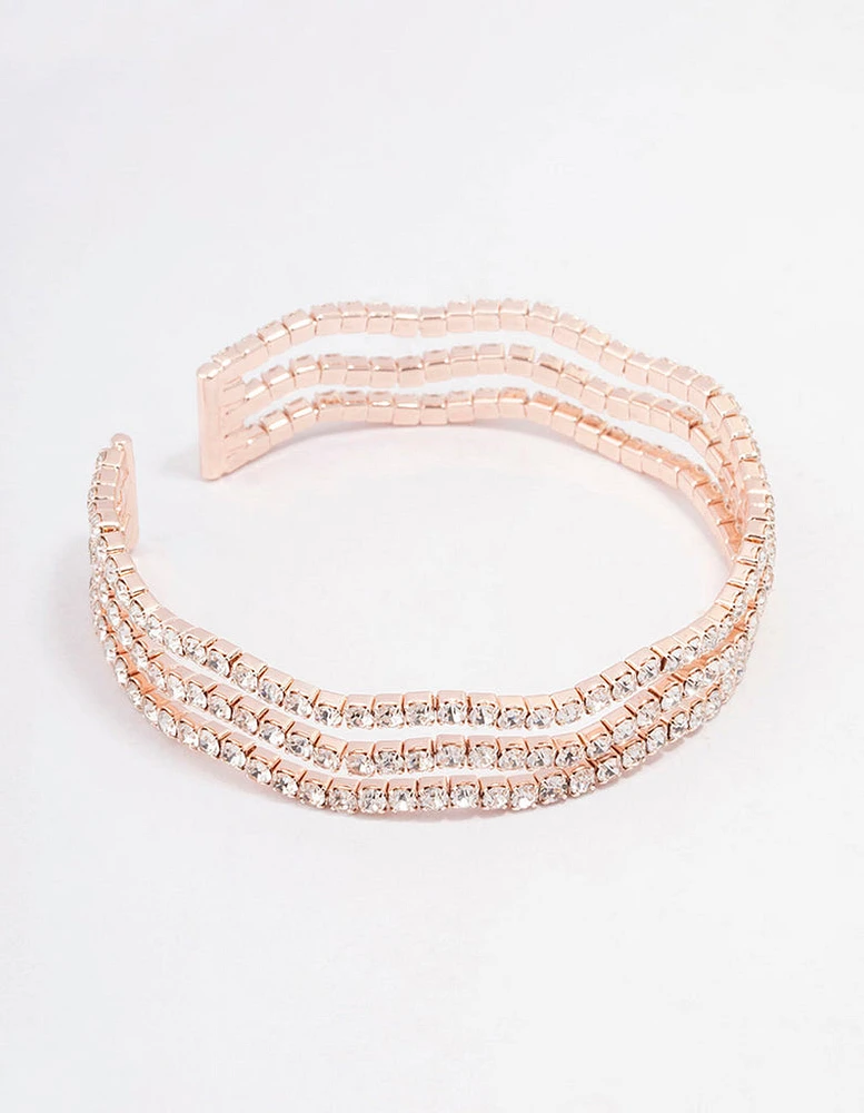 Rose Gold Diamante Wave Cup Chain Wrist Cuff