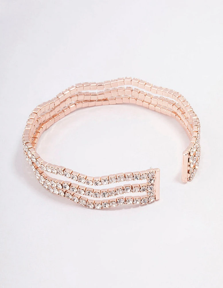 Rose Gold Diamante Wave Cup Chain Wrist Cuff