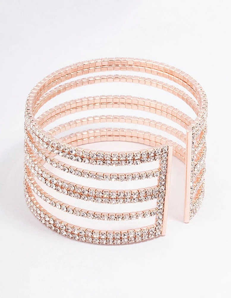 Rose Gold Layered Cup Chain Wrist Cuff