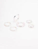 Rhodium Cubic Zirconia Minimal Huggie Hoop Earrings 3-Pack