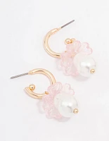 Gold Mushroom Pearl Drop Huggie Earrings