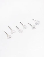 Silver Cubic Zirconia Mixed Shape Stud Earrings 3-Pack