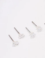 Silver Cubic Zirconia Mixed Shape Stud Earrings 3-Pack