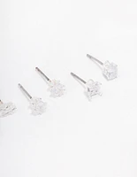 Silver Cubic Zirconia Mixed Shape Stud Earrings 3-Pack