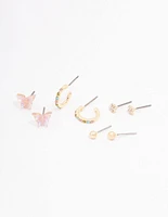 Gold Mixed Hoop & Stud Earrings 4-Pack