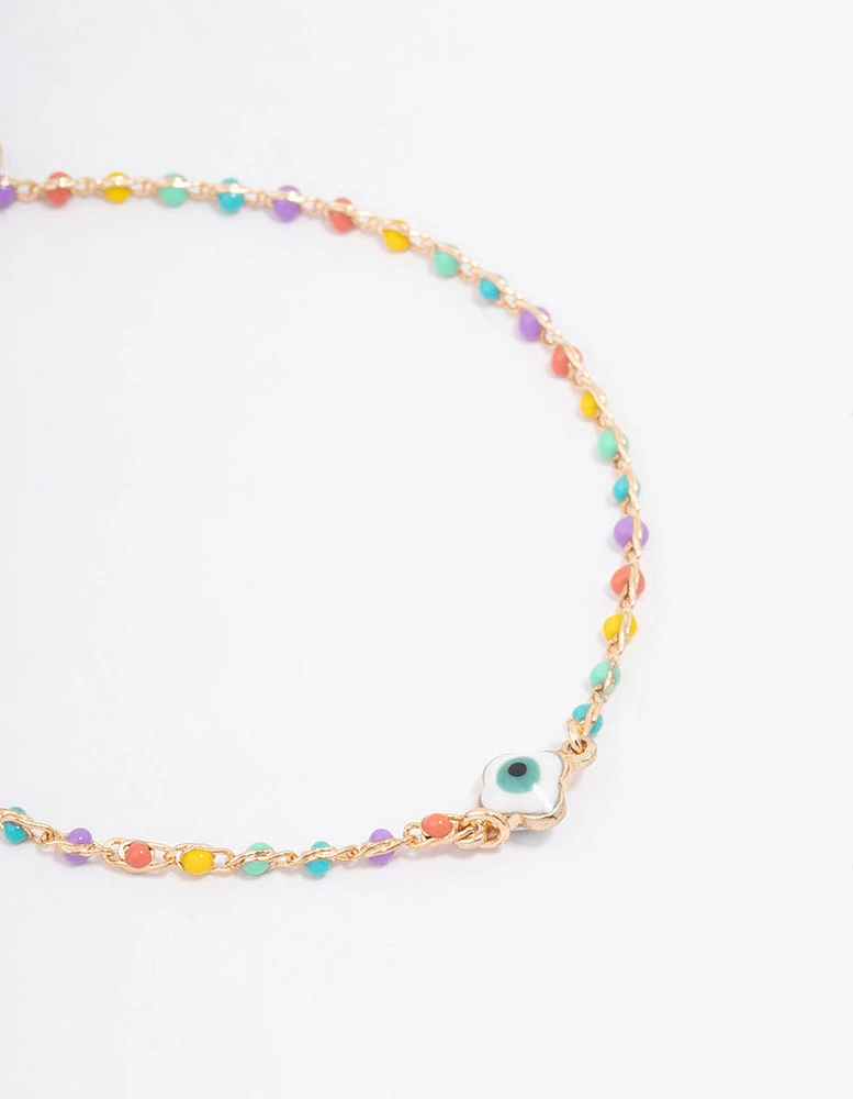 Rainbow Beaded Evil Eye Chain Bracelet