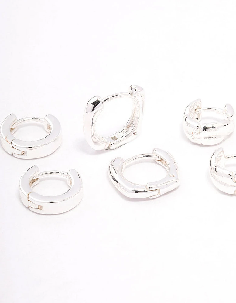 Silver Plated Brass  Chunky Rope Huggie Earring 3-Pack