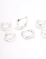 Silver Plated Brass  Chunky Rope Huggie Earring 3-Pack