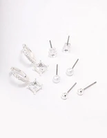 Silver Plated Brass  Princess Huggie Earring 4-Pack