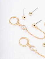 Gold Plated Baguette Hoop Chain Earring 4-Pack